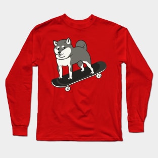 Skateboarding Shiba Inu Long Sleeve T-Shirt